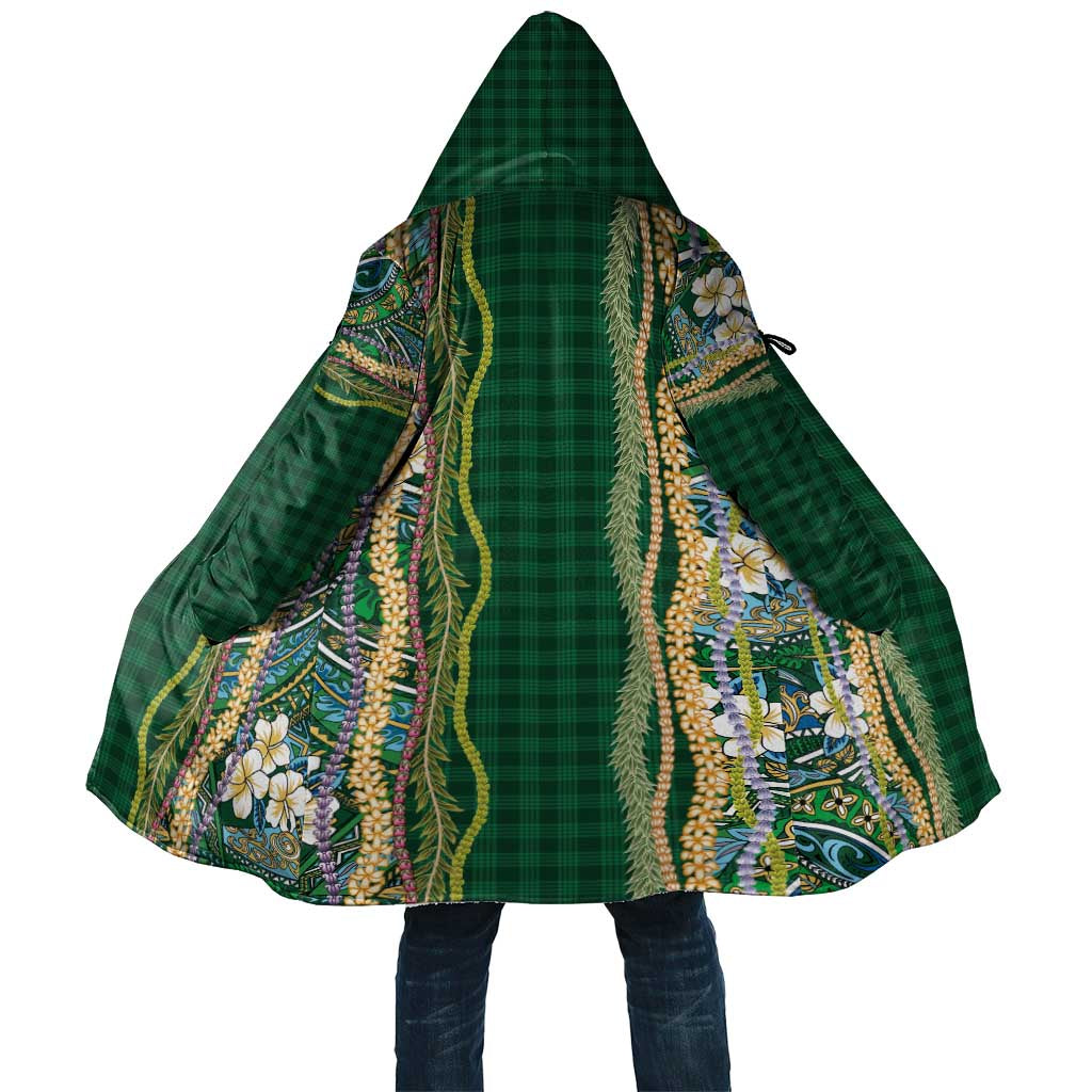 Hawaiian Art Flower Tribal with Lei Cloak Palaka Pattern Green Color - Polynesian Pride