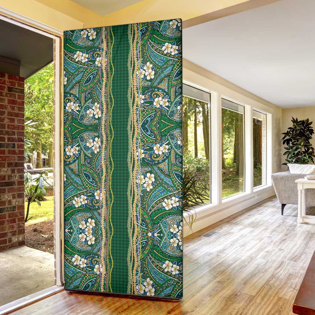 Hawaiian Art Flower Tribal with Lei Door Cover Palaka Pattern Green Color - Polynesian Pride