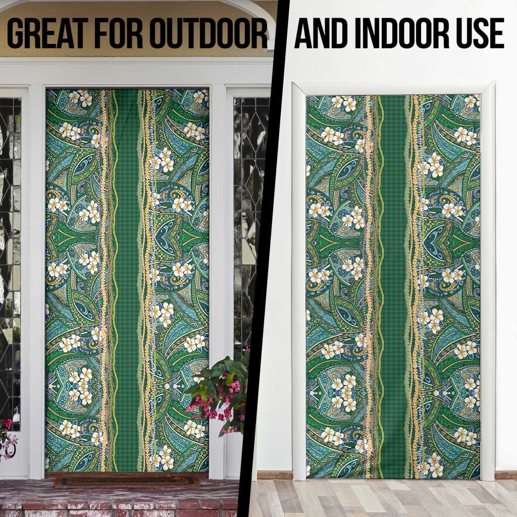 Hawaiian Art Flower Tribal with Lei Door Cover Palaka Pattern Green Color - Polynesian Pride