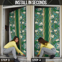 Hawaiian Art Flower Tribal with Lei Door Cover Palaka Pattern Green Color - Polynesian Pride