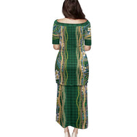 Hawaiian Art Flower Tribal with Lei Family Matching Puletasi and Hawaiian Shirt Palaka Pattern Green Color - Polynesian Pride