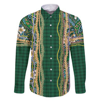 Hawaiian Art Flower Tribal with Lei Family Matching Tank Maxi Dress and Hawaiian Shirt Palaka Pattern Green Color - Polynesian Pride