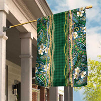 Hawaiian Art Flower Tribal with Lei Garden Flag Palaka Pattern Green Color - Polynesian Pride