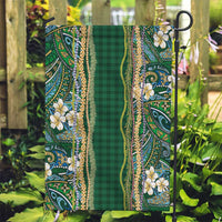 Hawaiian Art Flower Tribal with Lei Garden Flag Palaka Pattern Green Color - Polynesian Pride