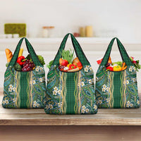 Hawaiian Art Flower Tribal with Lei Grocery Bag Palaka Pattern Green Color - Polynesian Pride