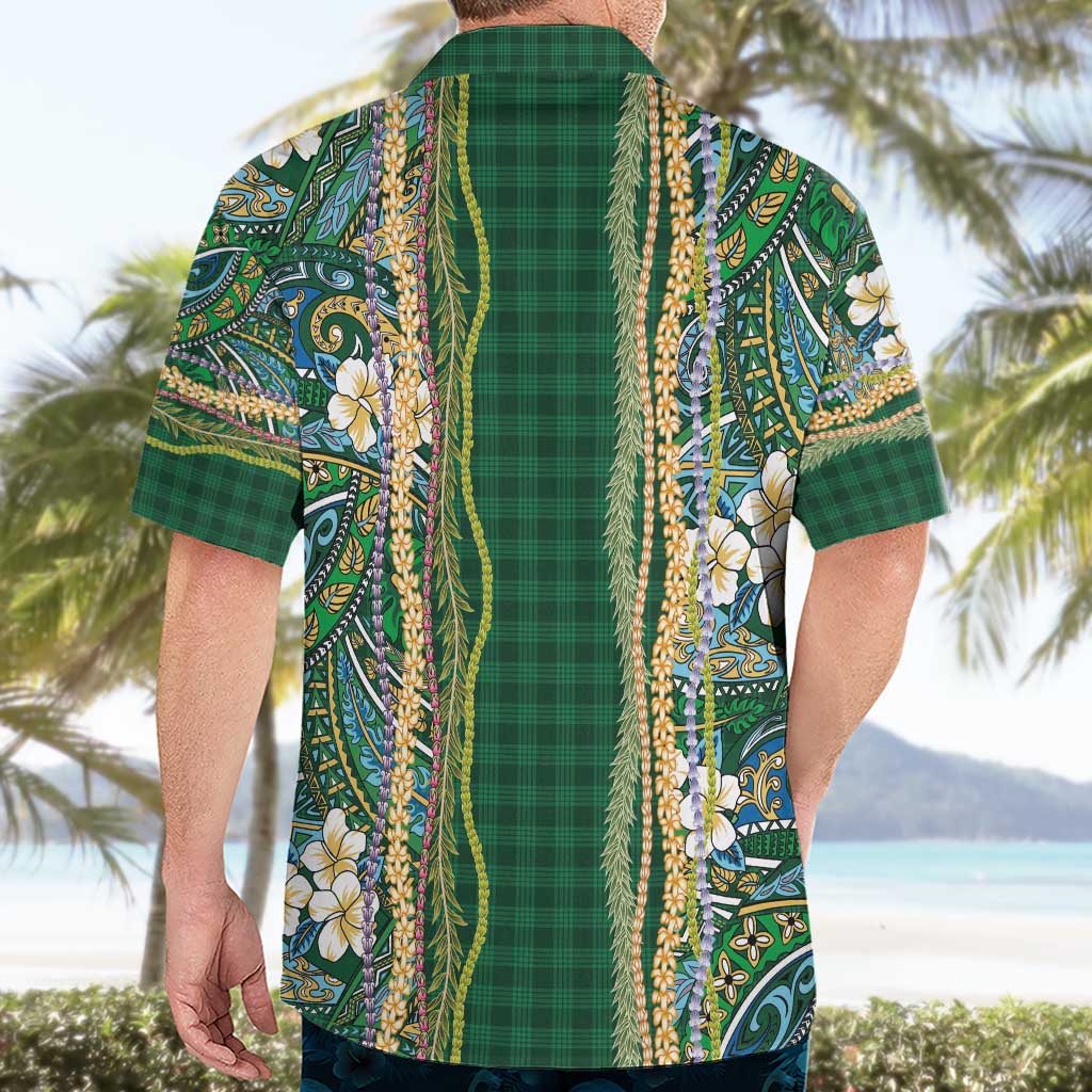 Hawaiian Art Flower Tribal with Lei Hawaiian Shirt Palaka Pattern Green Color - Polynesian Pride