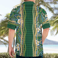 Hawaiian Art Flower Tribal with Lei Hawaiian Shirt Palaka Pattern Green Color - Polynesian Pride