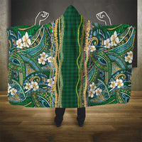 Hawaiian Art Flower Tribal with Lei Hooded Blanket Palaka Pattern Green Color - Polynesian Pride