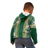 Hawaiian Art Flower Tribal with Lei Kid Hoodie Palaka Pattern Green Color - Polynesian Pride