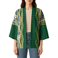 Hawaiian Art Flower Tribal with Lei Kimono Palaka Pattern Green Color - Polynesian Pride