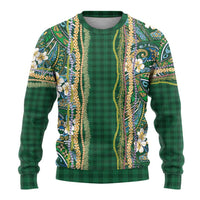 Hawaiian Art Flower Tribal with Lei Ugly Christmas Sweater Palaka Pattern Green Color - Polynesian Pride