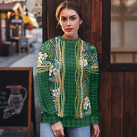 Hawaiian Art Flower Tribal with Lei Ugly Christmas Sweater Palaka Pattern Green Color - Polynesian Pride