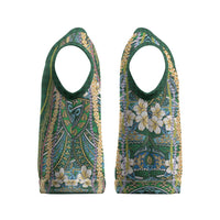 Hawaiian Art Flower Tribal with Lei Christmas Knitted V-Neck Vest Palaka Pattern Green Color - Polynesian Pride