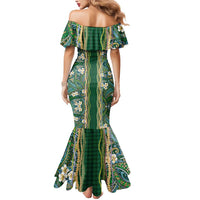 Hawaiian Art Flower Tribal with Lei Mermaid Dress Palaka Pattern Green Color - Polynesian Pride