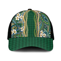 Hawaiian Art Flower Tribal with Lei Mesh Trucker Cap Palaka Pattern Green Color - Polynesian Pride