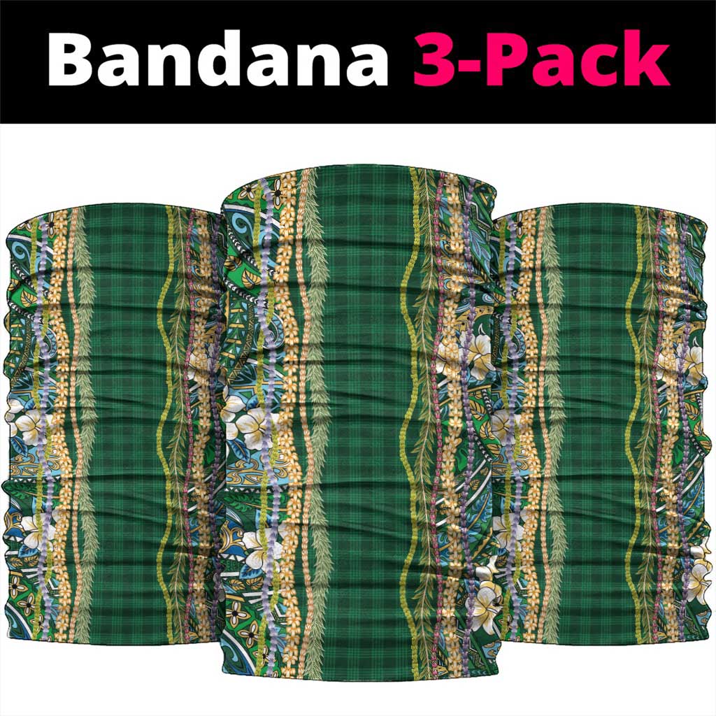 Hawaiian Art Flower Tribal with Lei Neck Gaiter Palaka Pattern Green Color - Polynesian Pride