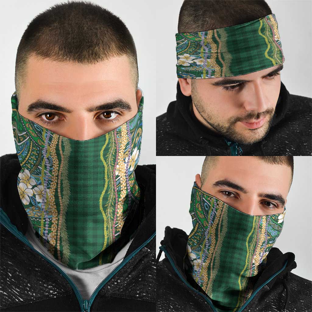 Hawaiian Art Flower Tribal with Lei Neck Gaiter Palaka Pattern Green Color - Polynesian Pride