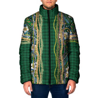 Hawaiian Art Flower Tribal with Lei Padded Jacket Palaka Pattern Green Color - Polynesian Pride