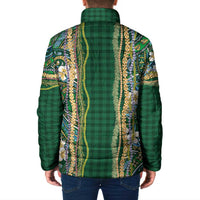Hawaiian Art Flower Tribal with Lei Padded Jacket Palaka Pattern Green Color - Polynesian Pride