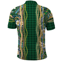 Hawaiian Art Flower Tribal with Lei Polo Shirt Palaka Pattern Green Color - Polynesian Pride