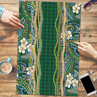 Hawaiian Art Flower Tribal with Lei Puzzle Palaka Pattern Green Color - Polynesian Pride
