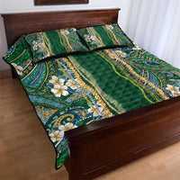 Hawaiian Art Flower Tribal with Lei Quilt Bed Set Palaka Pattern Green Color - Polynesian Pride