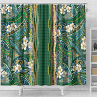 Hawaiian Art Flower Tribal with Lei Shower Curtain Palaka Pattern Green Color - Polynesian Pride