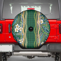 Hawaiian Art Flower Tribal with Lei Spare Tire Cover Palaka Pattern Green Color - Polynesian Pride