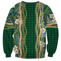 Hawaiian Art Flower Tribal with Lei Sweatshirt Palaka Pattern Green Color - Polynesian Pride