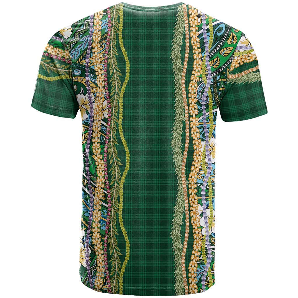 Hawaiian Art Flower Tribal with Lei T Shirt Palaka Pattern Green Color - Polynesian Pride