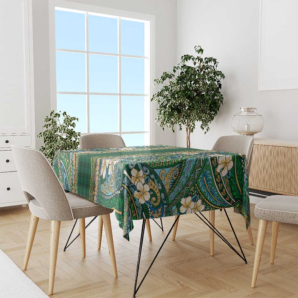 Hawaiian Art Flower Tribal with Lei Tablecloth Palaka Pattern Green Color - Polynesian Pride