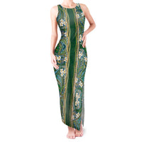 Hawaiian Art Flower Tribal with Lei Tank Maxi Dress Palaka Pattern Green Color - Polynesian Pride