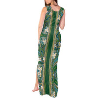 Hawaiian Art Flower Tribal with Lei Tank Maxi Dress Palaka Pattern Green Color - Polynesian Pride