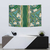 Hawaiian Art Flower Tribal with Lei Tapestry Palaka Pattern Green Color - Polynesian Pride