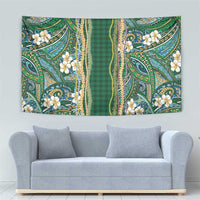 Hawaiian Art Flower Tribal with Lei Tapestry Palaka Pattern Green Color - Polynesian Pride