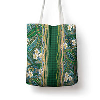 Hawaiian Art Flower Tribal with Lei Tote Bag Palaka Pattern Green Color - Polynesian Pride
