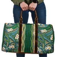 Hawaiian Art Flower Tribal with Lei Travel Bag Palaka Pattern Green Color - Polynesian Pride