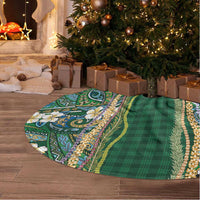 Hawaiian Art Flower Tribal with Lei Tree Skirt Palaka Pattern Green Color - Polynesian Pride