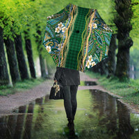 Hawaiian Art Flower Tribal with Lei Umbrella Palaka Pattern Green Color - Polynesian Pride