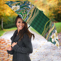 Hawaiian Art Flower Tribal with Lei Umbrella Palaka Pattern Green Color - Polynesian Pride