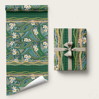 Hawaiian Art Flower Tribal with Lei Wrapping Paper Palaka Pattern Green Color - Polynesian Pride