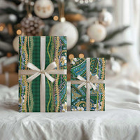 Hawaiian Art Flower Tribal with Lei Wrapping Paper Palaka Pattern Green Color - Polynesian Pride