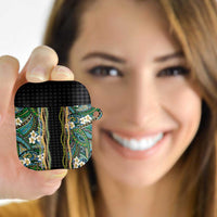 Hawaiian Art Flower Tribal with Lei AirPods Case Palaka Pattern Black Color - Polynesian Pride