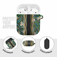 Hawaiian Art Flower Tribal with Lei AirPods Case Palaka Pattern Black Color - Polynesian Pride