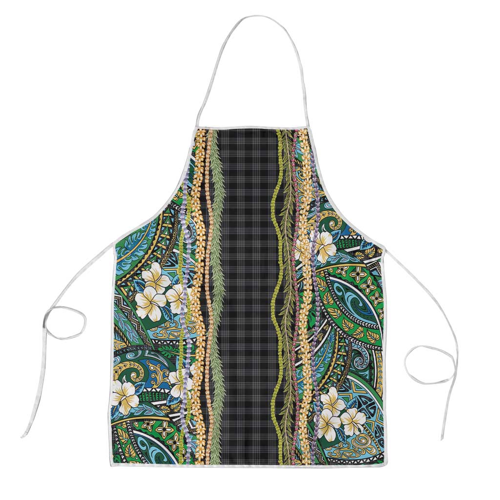 Hawaiian Art Flower Tribal with Lei Apron Palaka Pattern Black Color - Polynesian Pride