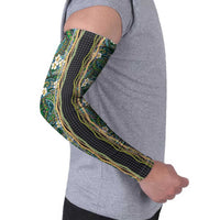 Hawaiian Art Flower Tribal with Lei Arm Sleeves Palaka Pattern Black Color - Polynesian Pride