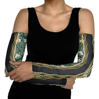 Hawaiian Art Flower Tribal with Lei Arm Sleeves Palaka Pattern Black Color - Polynesian Pride
