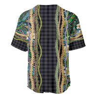 Hawaiian Art Flower Tribal with Lei Baseball Jersey Palaka Pattern Black Color - Polynesian Pride