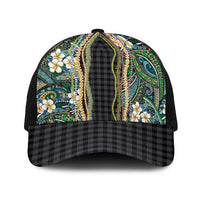 Hawaiian Art Flower Tribal with Lei Baseball Net Cap Palaka Pattern Black Color - Polynesian Pride