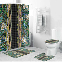 Hawaiian Art Flower Tribal with Lei Bathroom Set Palaka Pattern Black Color - Polynesian Pride